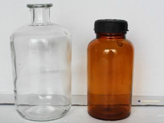 2 Teile: Apothekerflasche Chemikalien Alt Bakelit Schraubverschluss Merck Glas Bild