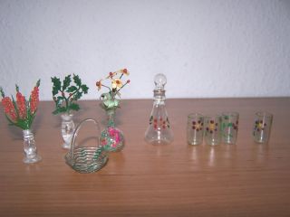 9 Teiliges Glassortiment Konvolut Für Die Puppenstube Puppenhaus 40er Jahre Bild