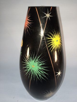 50er Jahre Hyalith - Glas - Vase,  Ilmenau - Etikett,  Sternenbemalung, Bild