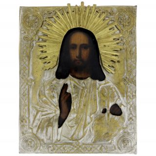Antike Russische Ikone Christus Als Weltenlauscher,  Ende 19.  Jahrhundert_9254 Bild