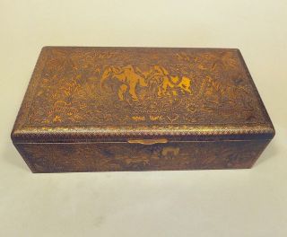Antike Zigarren Kiste Wilhelmi Jubiläum 1932 Messing Zedernholz Indien Elefanten Bild