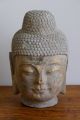Buddha Kopf Steinbuddha Skulptur Aus Stein Granit Mit Goldfassung Antik Asien Asiatika: Südostasien Bild 1