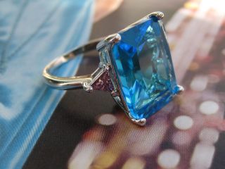 Vintage Art Deco Imposant Silberner Ring 925 Riesiger Blautopas ? Blue Topaz ? Bild