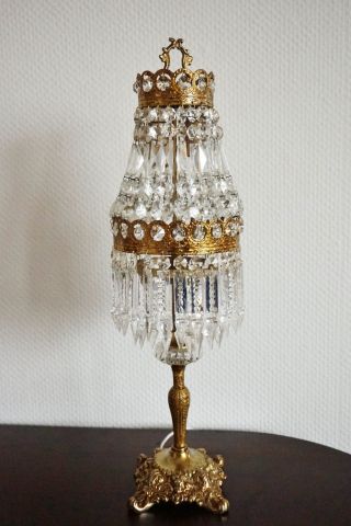 Alte Kristall Tischlampe Jugendstil Tischleuchter Kronleuchter Lampe Korblüster Bild