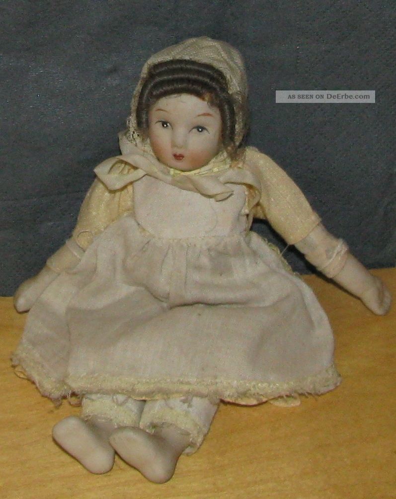 Antike Brustblattpuppe Porzellan 20 Cm Puppenstube Puppenhaus Porzellankopfpuppen Bild
