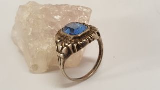 Jugendstil Damen Ring Silber 800 Elegant Mit Blauer Stein Antik Bild