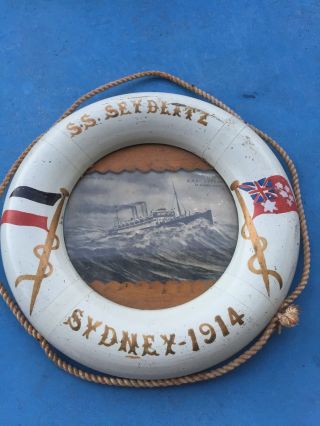 Antiker Maritimer Rahmen Rettungsring Sydney 1914 Deutsches Reichsflagge Selten Bild