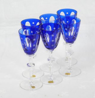 6 Schwere Römer Weingläser Gläser Royalblau Bleikristall Handgeschliffen Blau Bild
