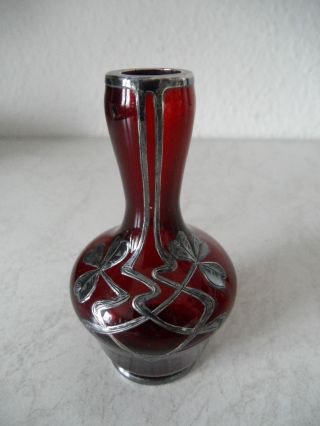Art Deco Glas Vase 1000er Silber - Overlay,  Wohl Friedrich Wilhelm Spahr (b584) Bild