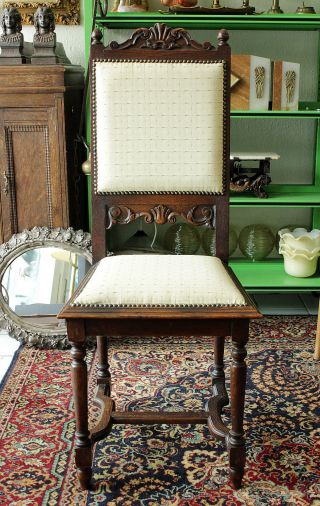 Ess Zimmer Stuhl - Weisser Bezug - Floral Dekor - Art Deco Jugendstil Chair Bild