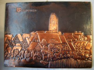 Kupferbild Spaichingen Mit Wappen Und Stadtansicht,  Signiert Gm 01 - Kupfer Getri Bild