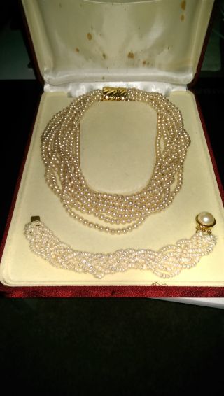 Majorica - Perlen,  Zuchtperlen,  9 Reihige Kette Und 6 Reihiges Armband,  Top Bild