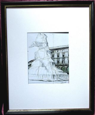 Christo Wrapped Monument To Leonardo Handsigniert,  26x20,  Rahmen,  Signed Milan Bild
