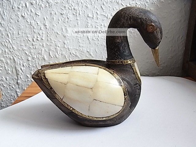 Antik Holz Figur Schwan Bein/horn Und Messing Holzarbeiten Bild
