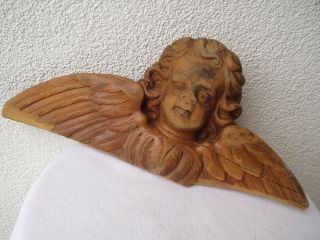 Alter Großer Engel/putto Mit Flügel Alles Aus Holz Geschnitzt Zum Aufhängen Bild