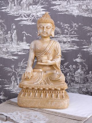 Tempelwächter Asiatische Figur Buddha Buckellocken Meditation Skulptur China Bild