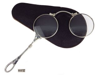 Jugendstil 900 Silber Schwarze Emaille Lorgnon Klappbrille Brille Bild