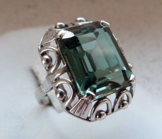 Art - Deco 925er Silber Ring Mit Großem Grünen Turmalin Gr.  52 Massive 6,  8 Gramm Bild
