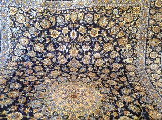 Blau Keschan Orientteppich Handgeknüpft 350 X 250 Cm Aus Iran Bild