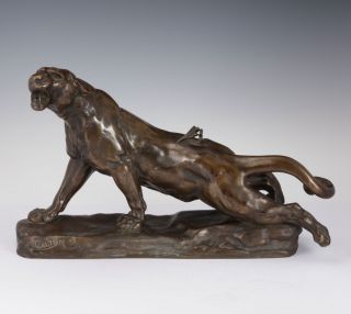 Charles Valton Bronze Figur Puma Berglöwe 1910 Frankreich Animalier Skulptur Bild