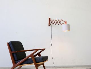 60er Teak Scherenlampe Wandlampe Danish 60s Scissor Lamp Vintage Wall Light Bild