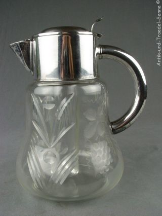 Antike Karaffe Kalte Ente Kristallglas Versilberte Montur Glaseinsatz Bild