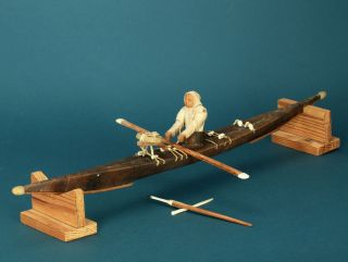 Eskimo Kajak Inuit Canoe Modell Aus Holz Und Leder 30er Jahre Fishing Kayak Bild