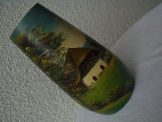 Antike Originale Wunderschöne Bemalte Vase Aus Holz Gedrechselt Um 1900 Bild