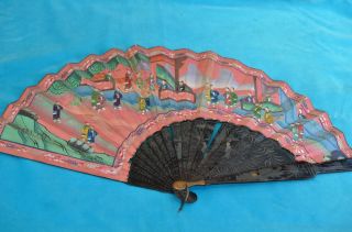 Alter Antiker Fächer Mit Asiatischen Motiv Um 1910/1930 Bild