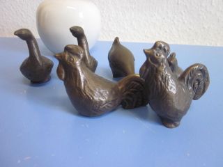 Bronze Tierfiguren Enten Hühner Skulptur Metall Ausgefallenes Design Bild