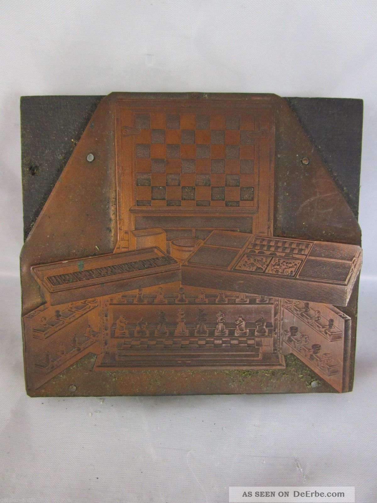Druckstock Matritze Schach - Schrank Domino Chess Katalogdruck Stempel Um 1880 Eisen Bild