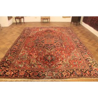 Antik Handgeknüpfter Sammler Teppich Heris Serapi Rare Old Rug Carpet 270x370cm Bild