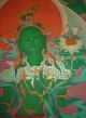 Sehr Schönes Masterpiece Thangka Aus Nepal: Grüne Tara In Brokat 99x55 Cm Entstehungszeit nach 1945 Bild 1