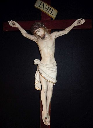 Großes Kruzifix Geschnitzte Holzfigur Oberstaufen Um 1880 Bild