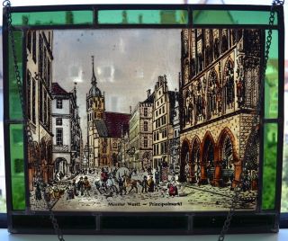 Bernhardt Fensterbild Münster Glasmalerei Bleiverglasung Handbemalt 27x22,  5cm Bild