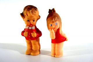Sehr Alte Schildkröt Puppen 60er Gummi Bübchen Mit Fliege Mädchen Im Kleid Bild