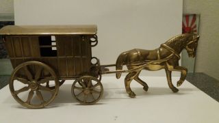 Pferd Messing Zigeunerwagen Ziehend Pferd Mit Wagen Chevale Horse Brass Bild