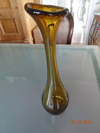 70er Design Glas Vase,  Studio Seda Sweden,  29cm,  Grün/braun Sommerso Tulip Bild