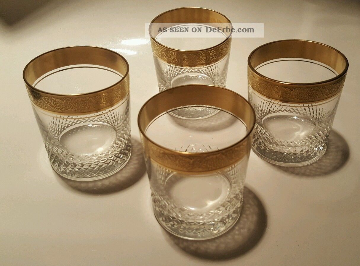 4 Gläser Mit Goldrand Theresienthal Mintonborde Whisky Kristall Bild