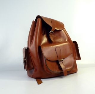 Mid Century Großer Stylischer Vintage Echt Leder Rucksack Leather Backpack Bild
