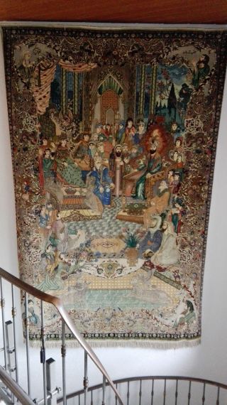 Aussergewöhnlicher Täbriz Teppich Figural Wandteppich Bild