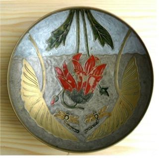 2 Alte Messing Schalen – Vogeldekor Und Libellen Blumen Dekor – Altmetall Bild