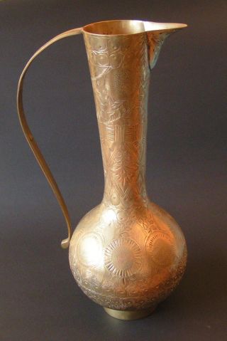 Antike Messingkaraffe Indien 37cm Goß Messing Vase Handarbeit Rarität Bild
