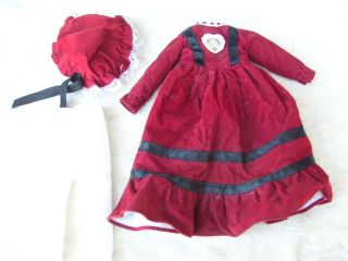Alte Puppenkleidung Red Velvet Dress Hat Outfit Vintage Doll Clothes 30 Cm Girl Bild