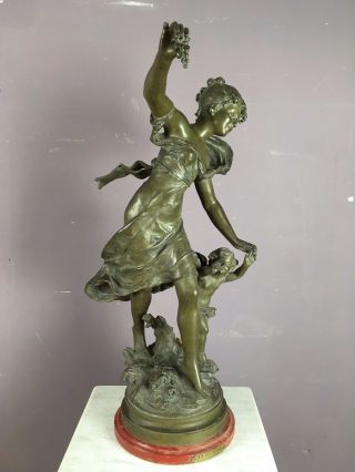 Ob16 - 0106 - Bronzefigur - Jugendstil - La Jeunesse - Par A.  Moreau - Engel Und Frau Bild