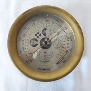 Schiffs - Wetterstation,  Barometer,  Thermometer,  Im Messinggehäuse, Bild