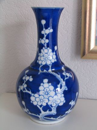 Vase Porzellan Mit Kirschblüte Dekor Blau - Weiß Asiatika China H.  23cm Gemarkt Bild