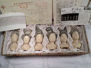 Nachbildung 6 Skulpturen Köpfe Frauen Keramik Tang Dynastie 618 - 907 A.  D.  9 - 13cm Bild