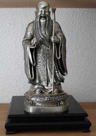 China God Shou Lao Gott Bronze Tibet Silber Figur Statue Brass Chinese Bild