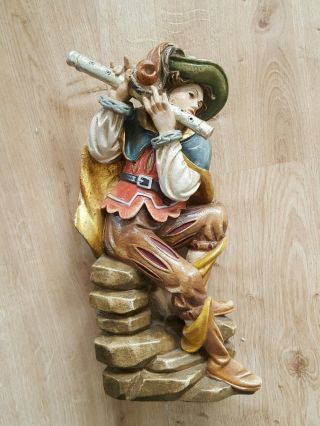 Holzfigur Landsknecht Musiker Skulptur Holz Figur Holzschnitzerei Farbig Flöte Bild